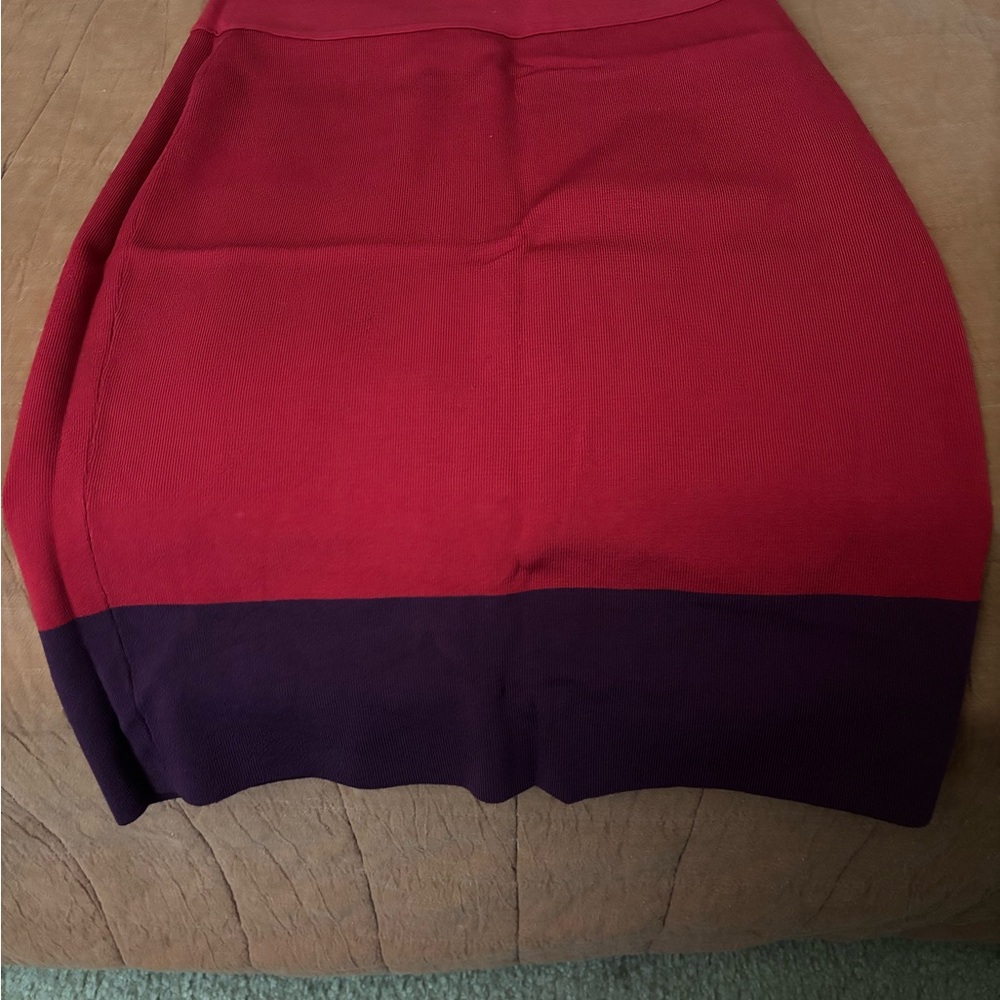 Express Red Pencil Skirt with Purple Hem